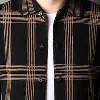 Men's Plaid Casual Cardigan Sweater Jacket – Long-Sleeve Lapel Knitwear for Spring & Autumn