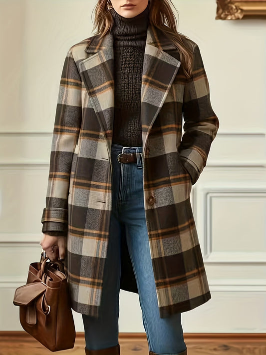 Autumn/Winter Women'S Mid-Length Check Pattern Coat