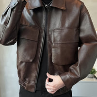 Men's Lapel PU Jacket, Trendy and Versatile for the Modern Gentleman