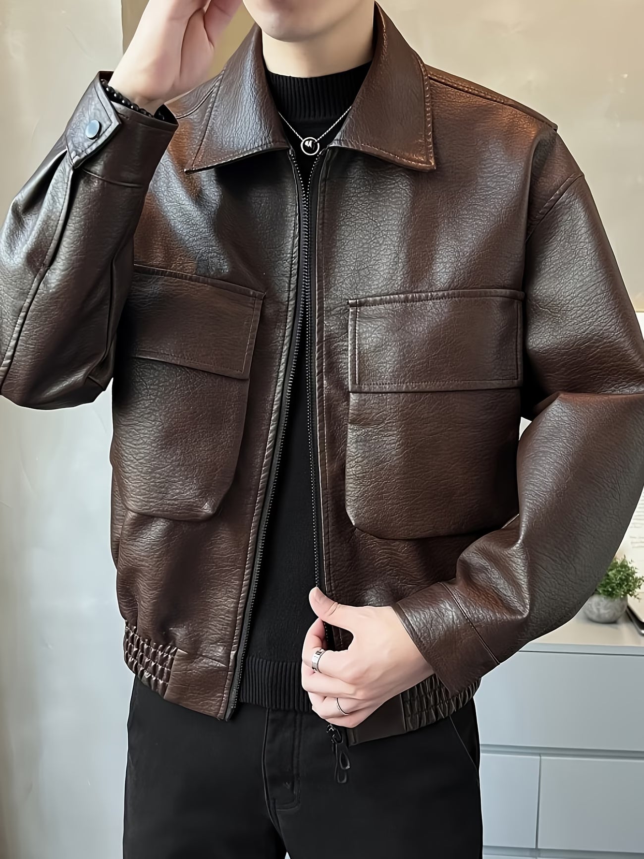 Men's Lapel PU Jacket, Trendy and Versatile for the Modern Gentleman