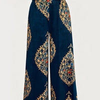 New Arrival Women's Elegant Vintage Court-Style Navy Blue Velvet Wide-Leg Pants