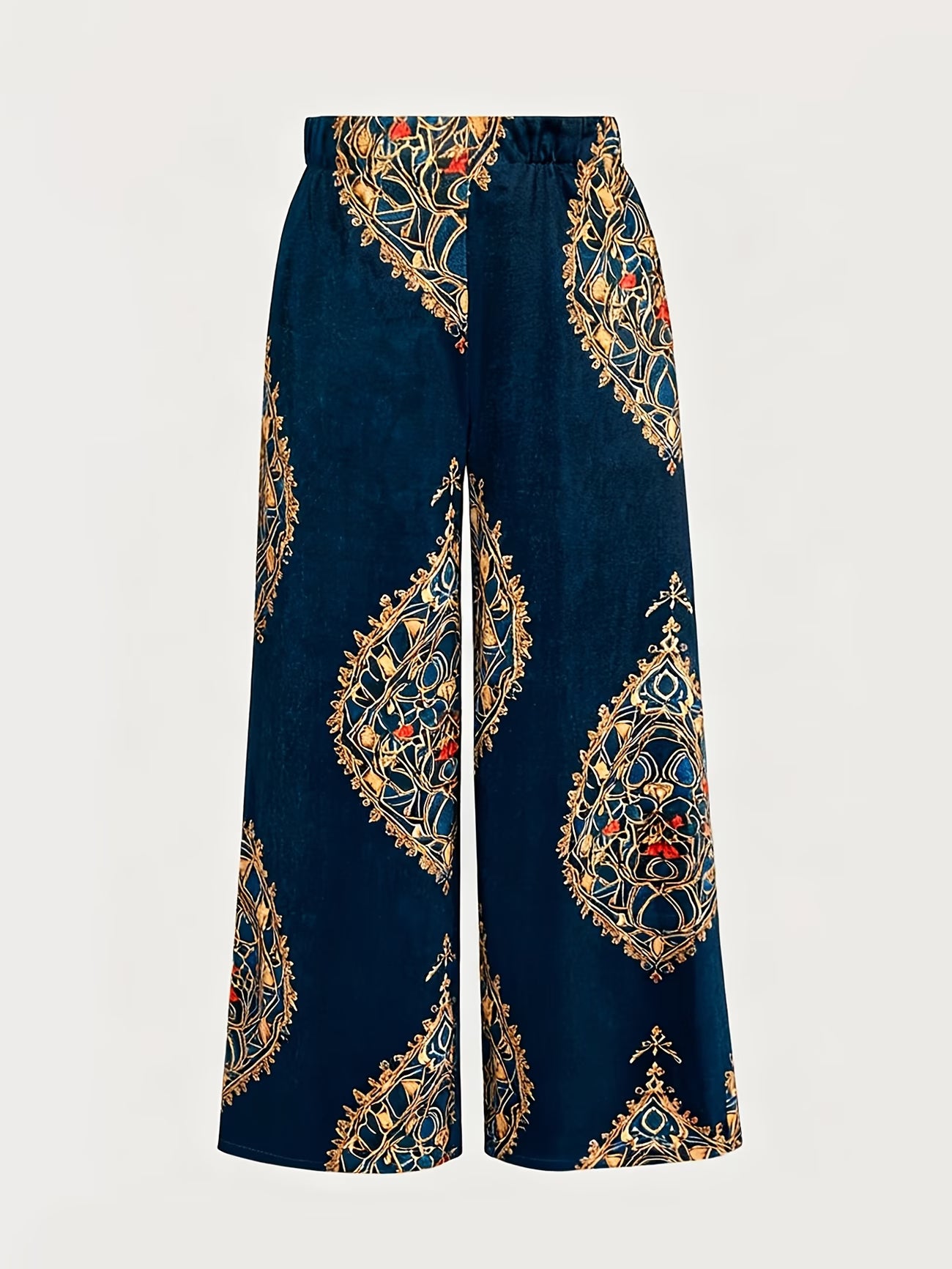 New Arrival Women's Elegant Vintage Court-Style Navy Blue Velvet Wide-Leg Pants