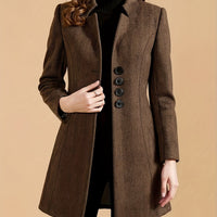 Tailored Autumn And Winter Fashion Elegant Brown Tweed Coat