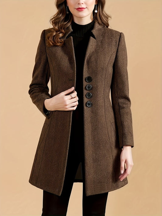 Tailored Autumn And Winter Fashion Elegant Brown Tweed Coat