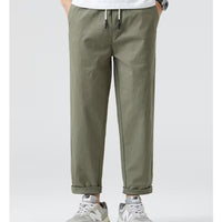 Men's Slim Fit Stretch Casual Trousers – Solid Color Nine-Point Straight-Leg Pants for Spring/Autumn 2025
