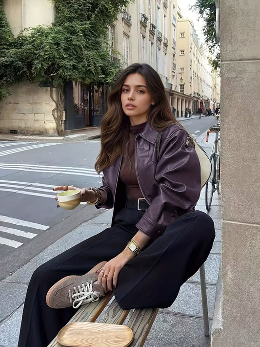 Women'S Vintage-Inspired Red Jacket with Zipper Front