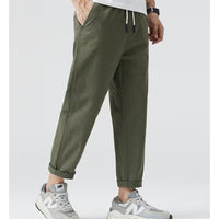 Men's Slim Fit Stretch Casual Trousers – Solid Color Nine-Point Straight-Leg Pants for Spring/Autumn 2025