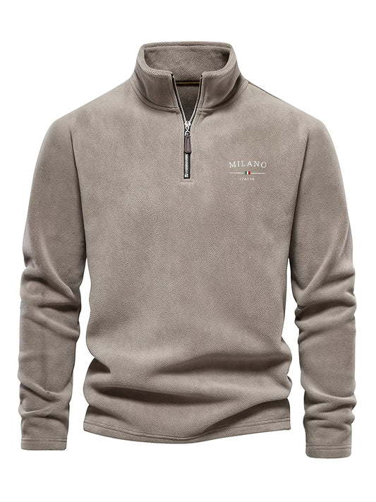 Men's Embroidered Logo Half-Zip Sweatshirt with Geometric Patterns