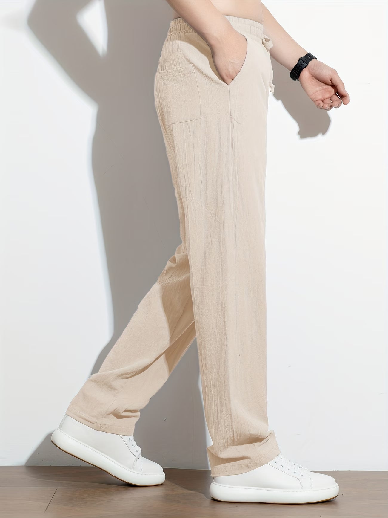 Men'S -Linen Drawstring Elastic Waist New Casual Sports Pants
