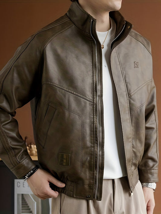 Men's Brown Faux Leather Jacket