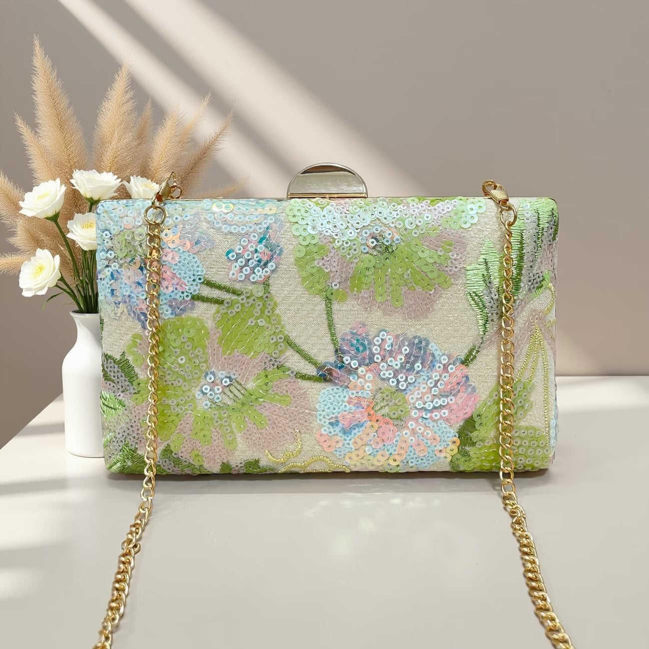 Sequin Mini Clutch Bag – Elegant Irregular Pattern Evening Bag for Parties & Weddings