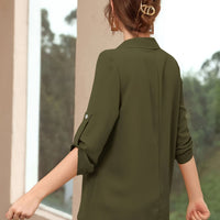 Women'S Solid Color Long Sleeve Shirt with a Collar