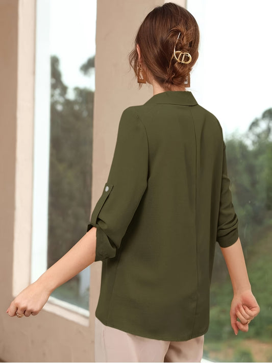 Women'S Solid Color Long Sleeve Shirt with a Collar