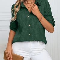 Women'S Casual Button- Collar Shirt - Solid Color Loose Fit Blouse