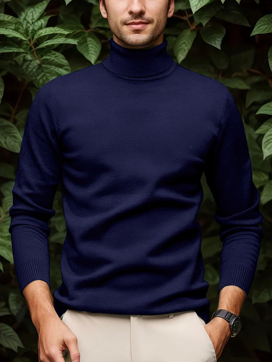 Cross-border New Autumn-Winter Men's Solid Color Turn- Collar Pullover Knit Sweater