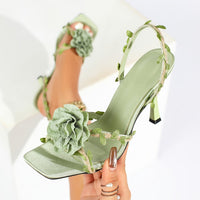 Women's High Heel Sandals – Sexy Green 9cm Slim Heel Square Toe