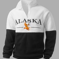 Thickened Fleece Color-Blocked Embroidered High-Neck Zip-Up Sweatshirt