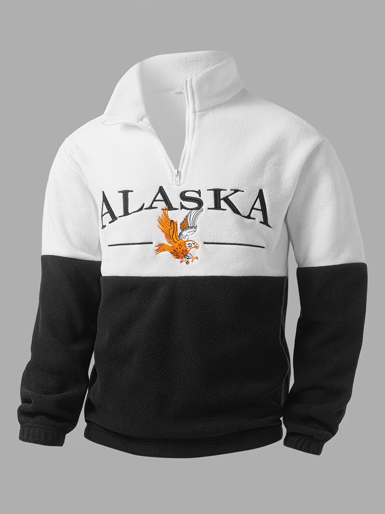 Thickened Fleece Color-Blocked Embroidered High-Neck Zip-Up Sweatshirt