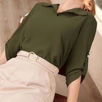 Women'S Solid Color Long Sleeve Shirt with a Collar