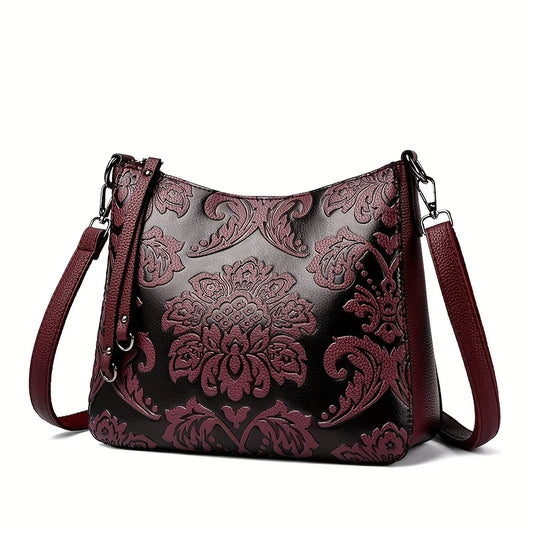 A Trendy Chinese-Style Embossed Shoulder Bag for Women