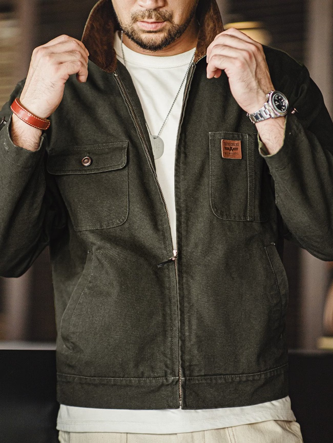 Heavyweight Jacket with Corduroy Collar