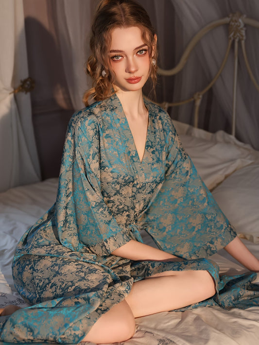 Ice Fiber Fabric Women's Summer Sexy Mid-Sleeve Sleep Robe