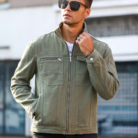 Men'S Summer Regular Fit Washed Denim Jacket in Solid Military Green, Non-Stretch And Casual for Outings
