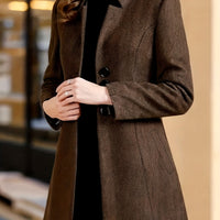 Tailored Autumn And Winter Fashion Elegant Brown Tweed Coat