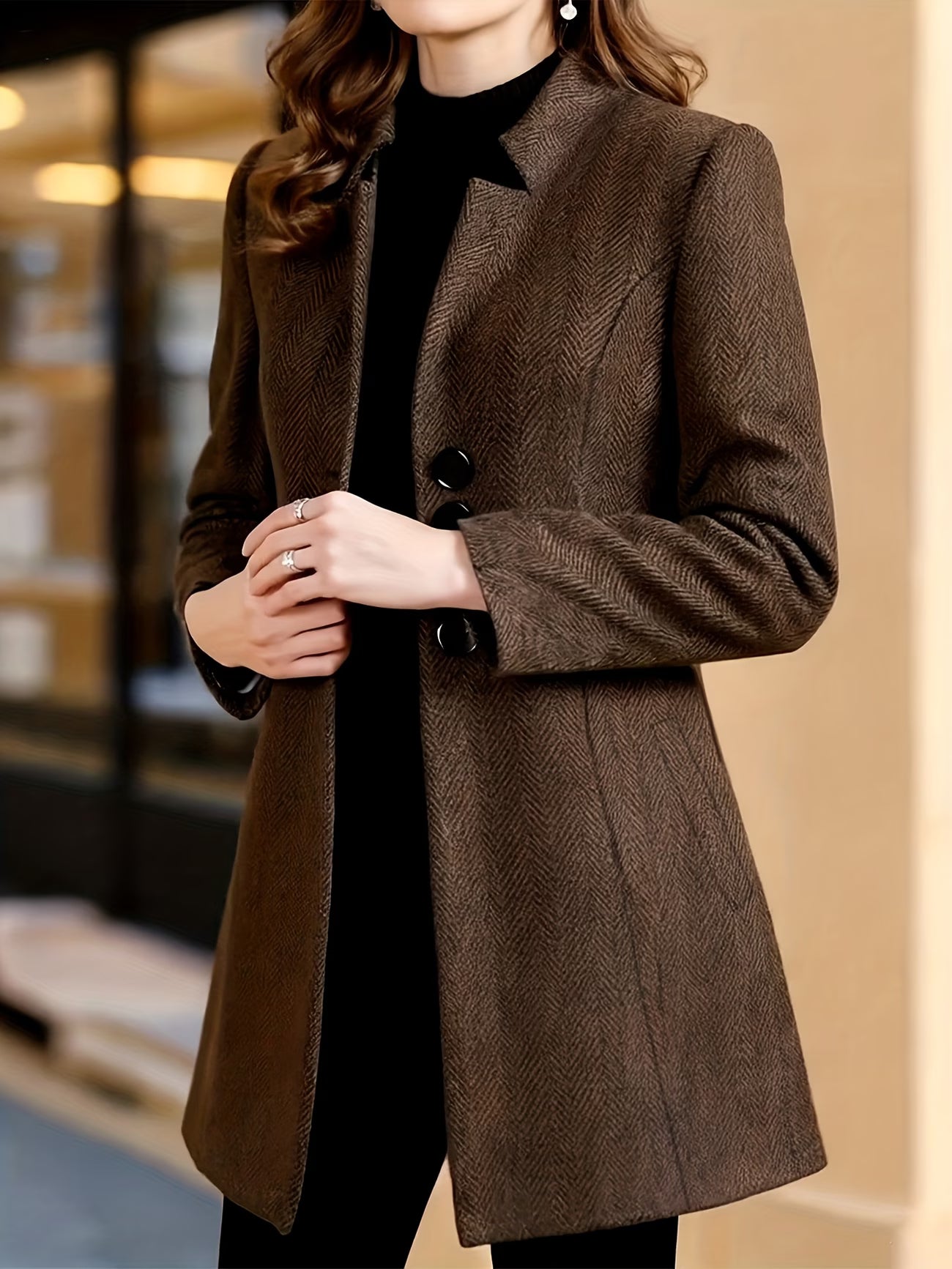 Tailored Autumn And Winter Fashion Elegant Brown Tweed Coat