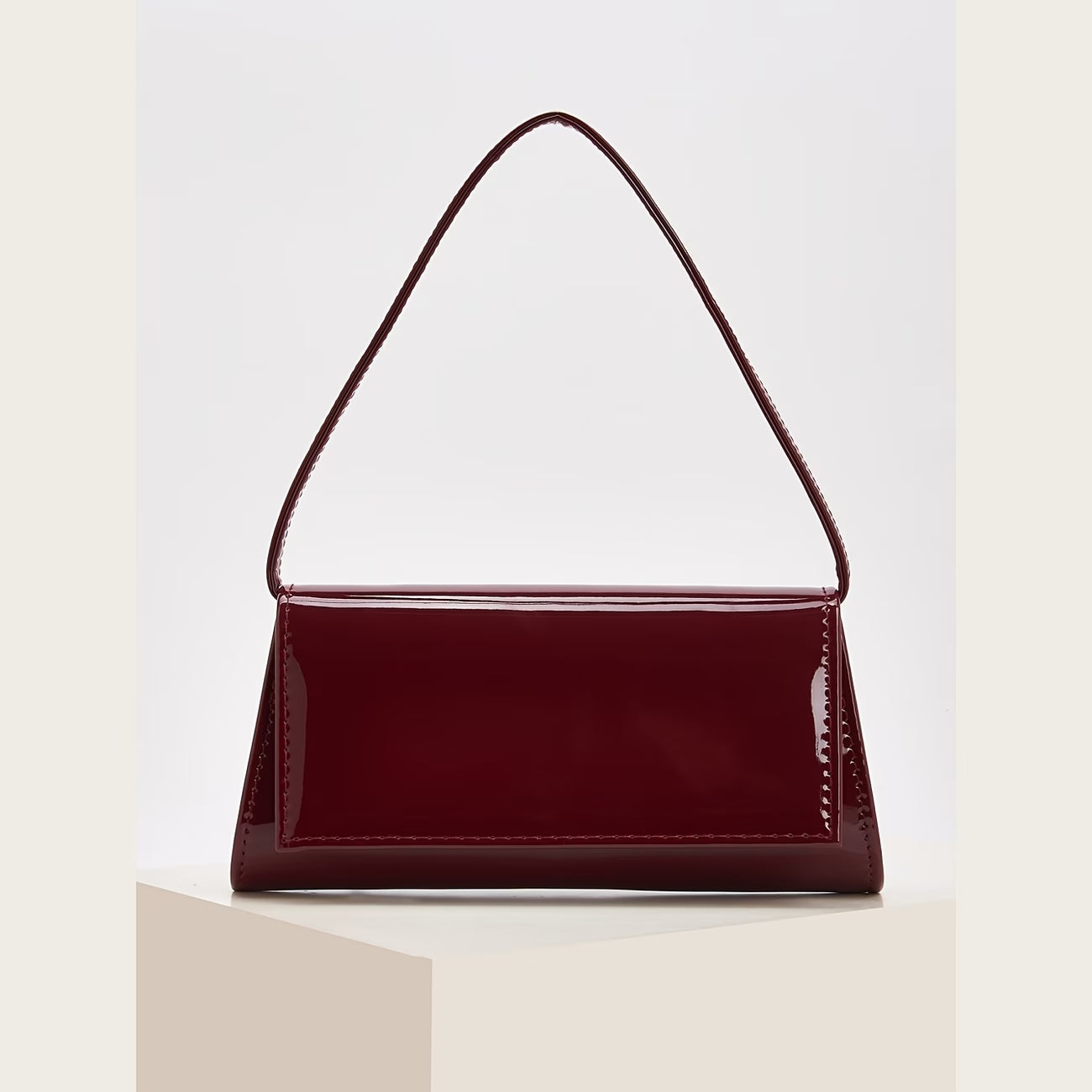 Solid Color Glossy Women's Small Handbag – Geometric Shape with Detachable Straps