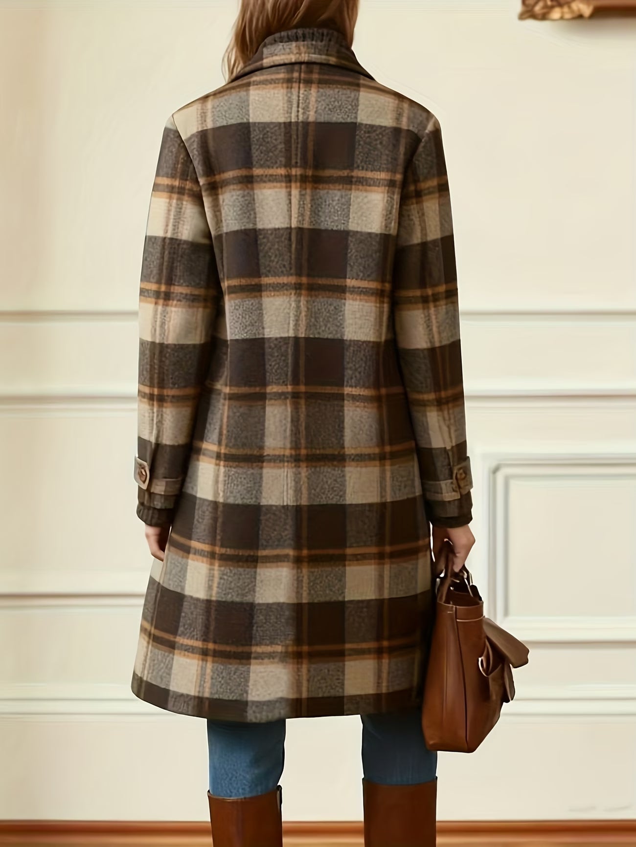 Autumn/Winter Women'S Mid-Length Check Pattern Coat