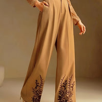 Elegant Women'S High-Waisted Floral Embroidered Wide-Leg Pants