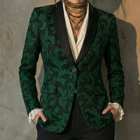 New Fashionable Printed Design Color-blocked Suit Jacket with Notch Lapel, Pockets, and Lining