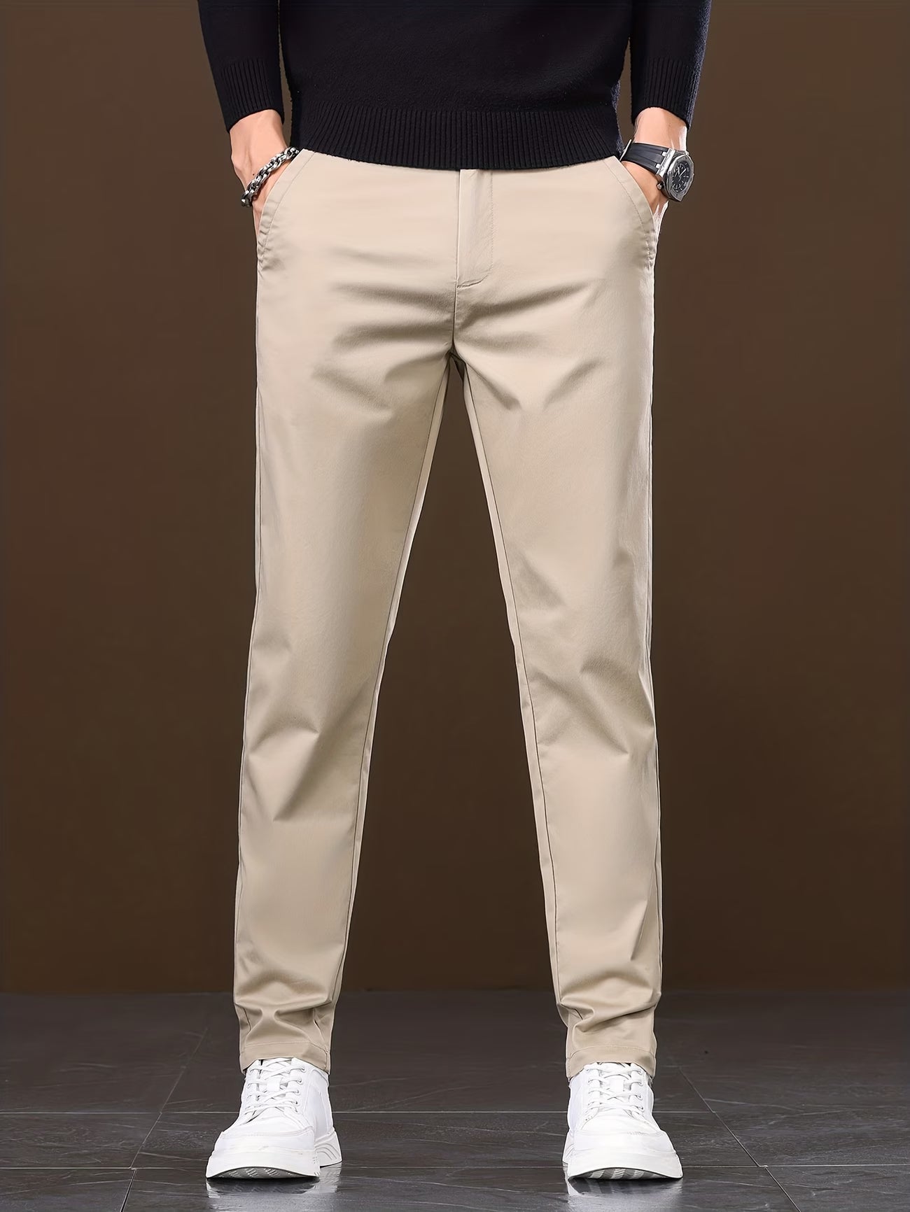 Men's Slim-Fit Stretch Dress Pants - Straight-Leg Business Casual