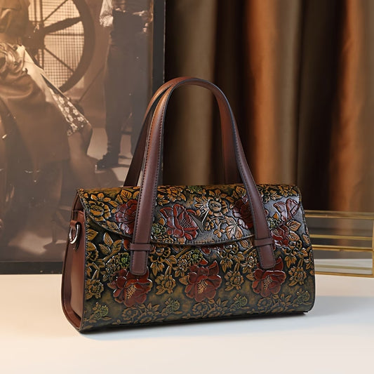 Floral Vintage Handbag for Wo - Detachable Strap & Magnetic Closure