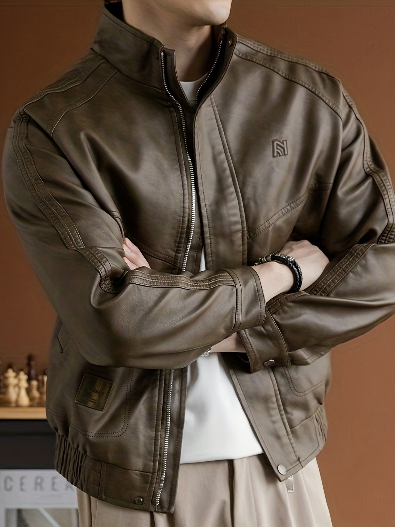 Men's Brown Faux Leather Jacket