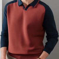 Men's Raglan Sleeve Sweater - Color-Blocked Polo Collar