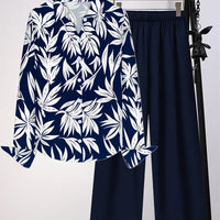 Autumn Fashion Women's Set: Floral Print Long-Sleeve Blouse