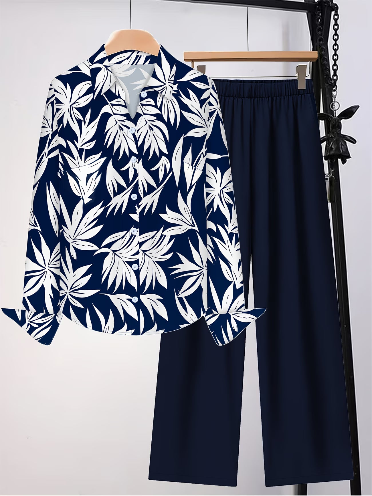 Autumn Fashion Women's Set: Floral Print Long-Sleeve Blouse