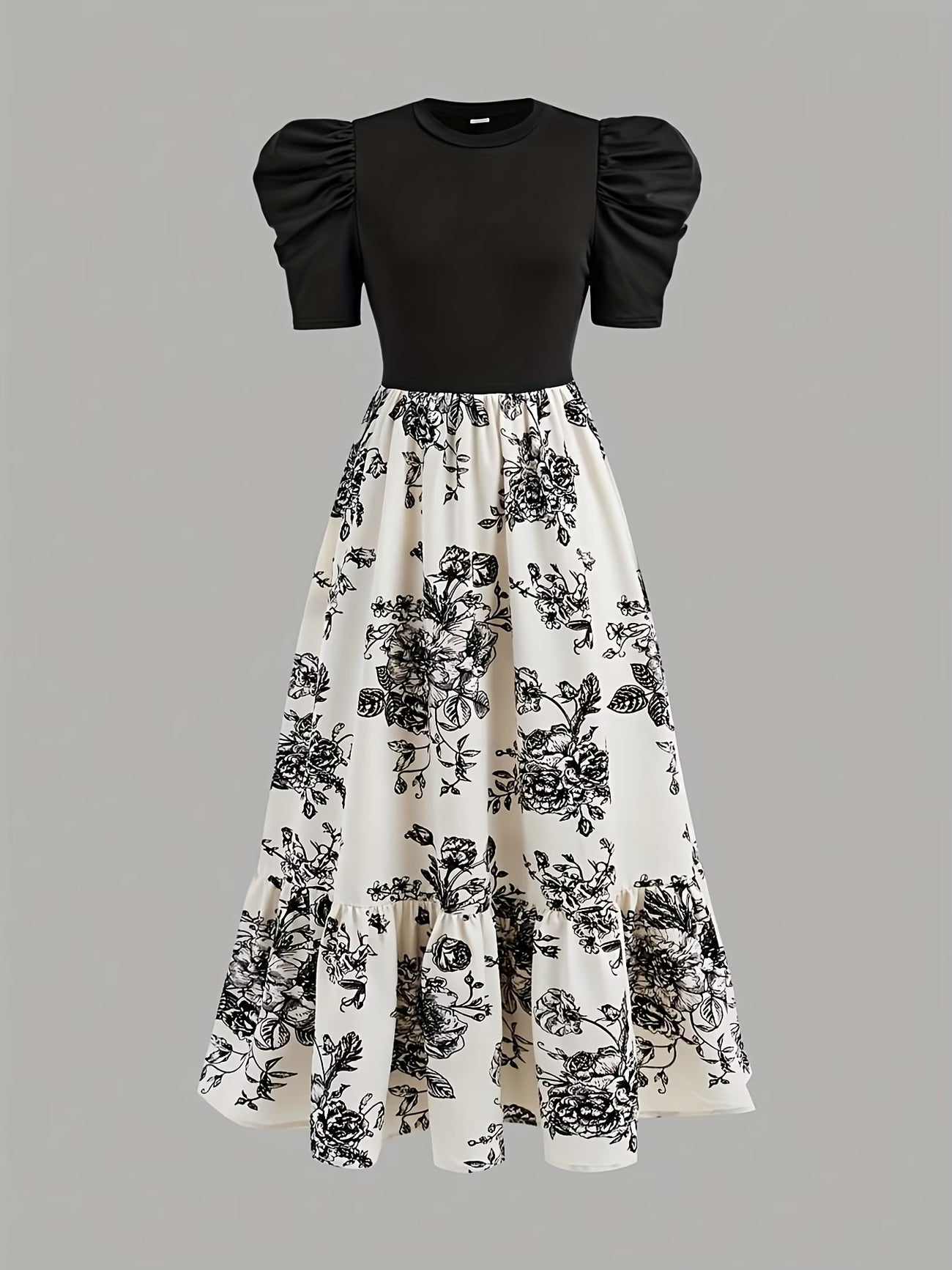 Elegant Slim-Fit Round Neck Short Sleeve Dress with Waist Tie