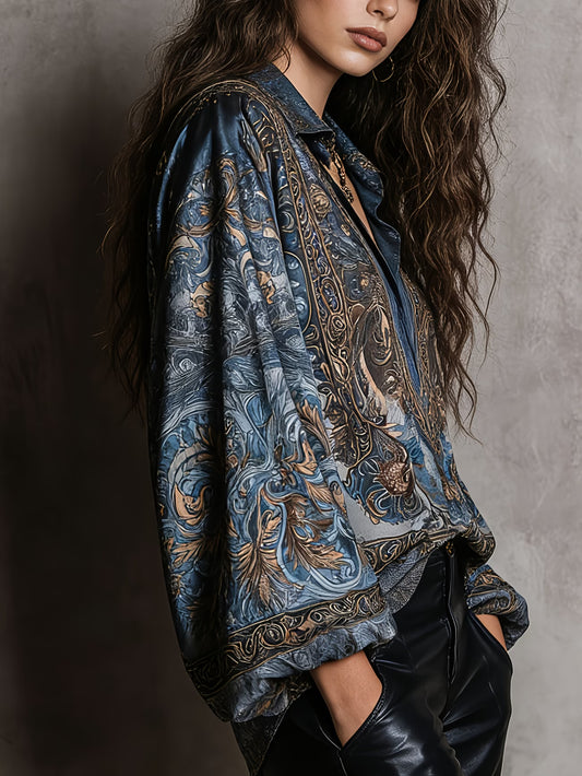 Elegant Women'S Long Sleeve Shirt with All Over Print