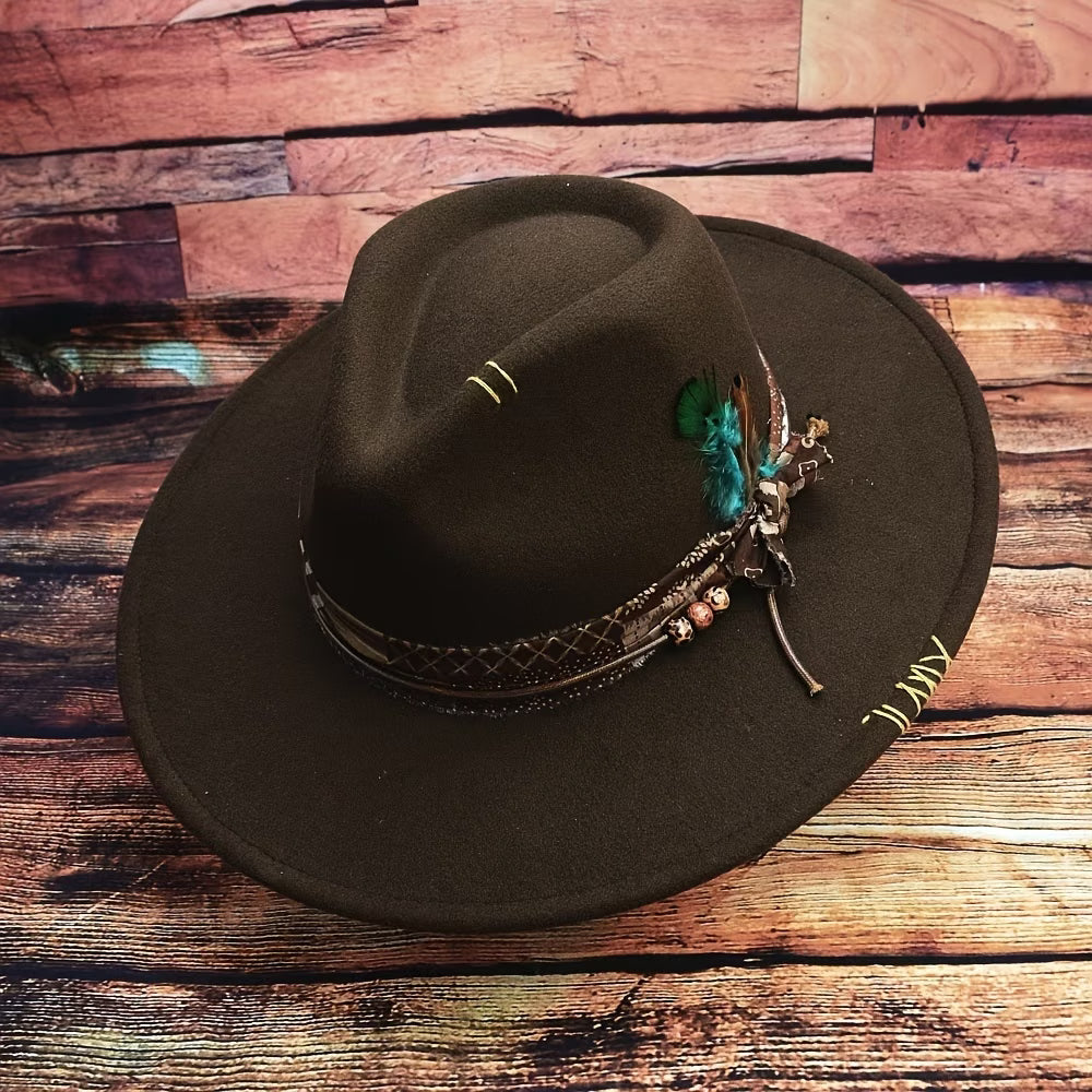 Hand-Sewn Needle Personalized Feather Outdoor Unisex Felt Hat