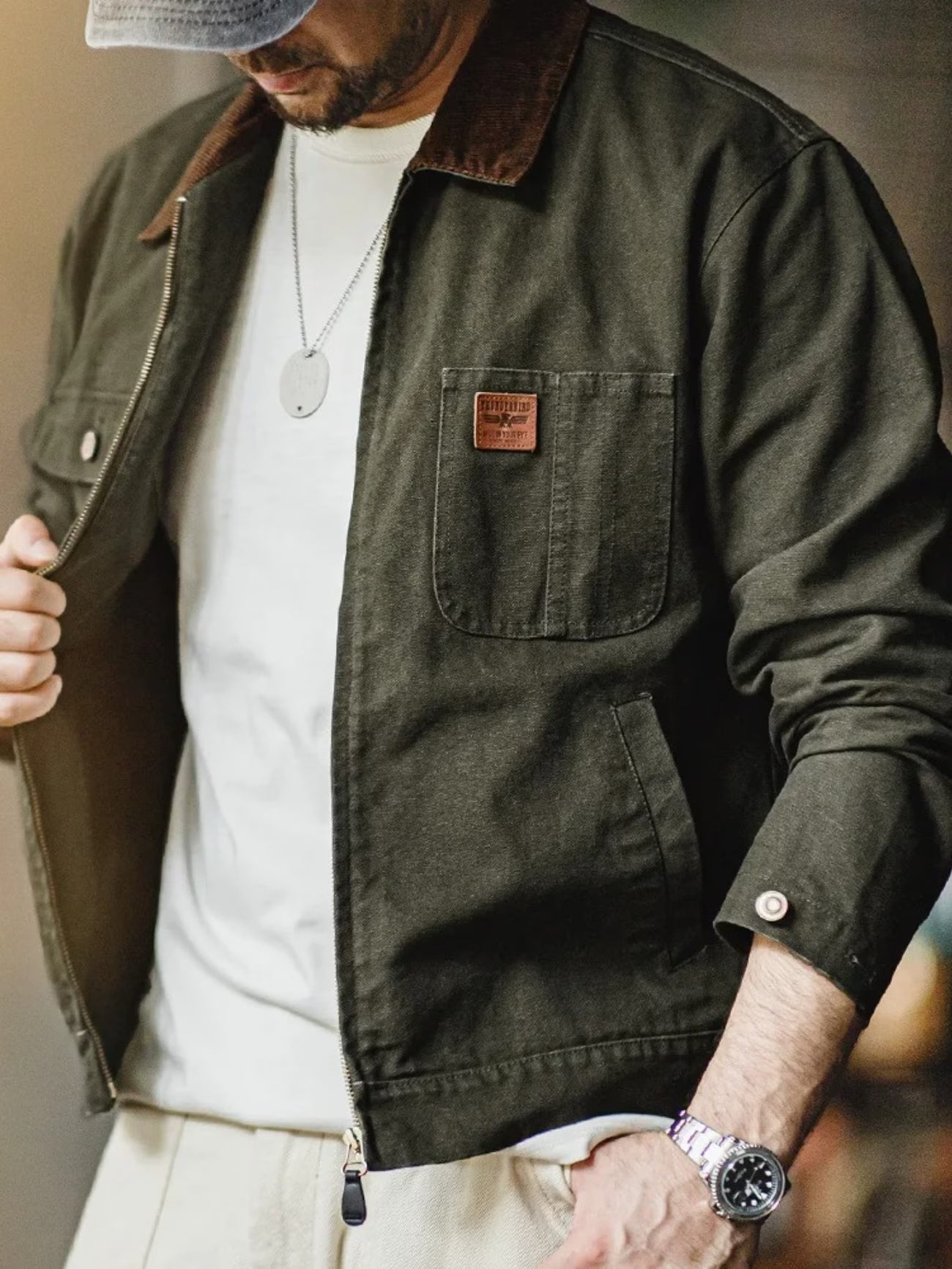 Heavyweight Jacket with Corduroy Collar