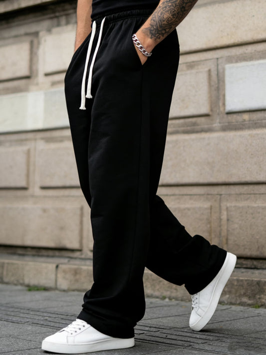 Men's Straight-Leg Casual Pants with Elastic Drawstring Waist & Belt