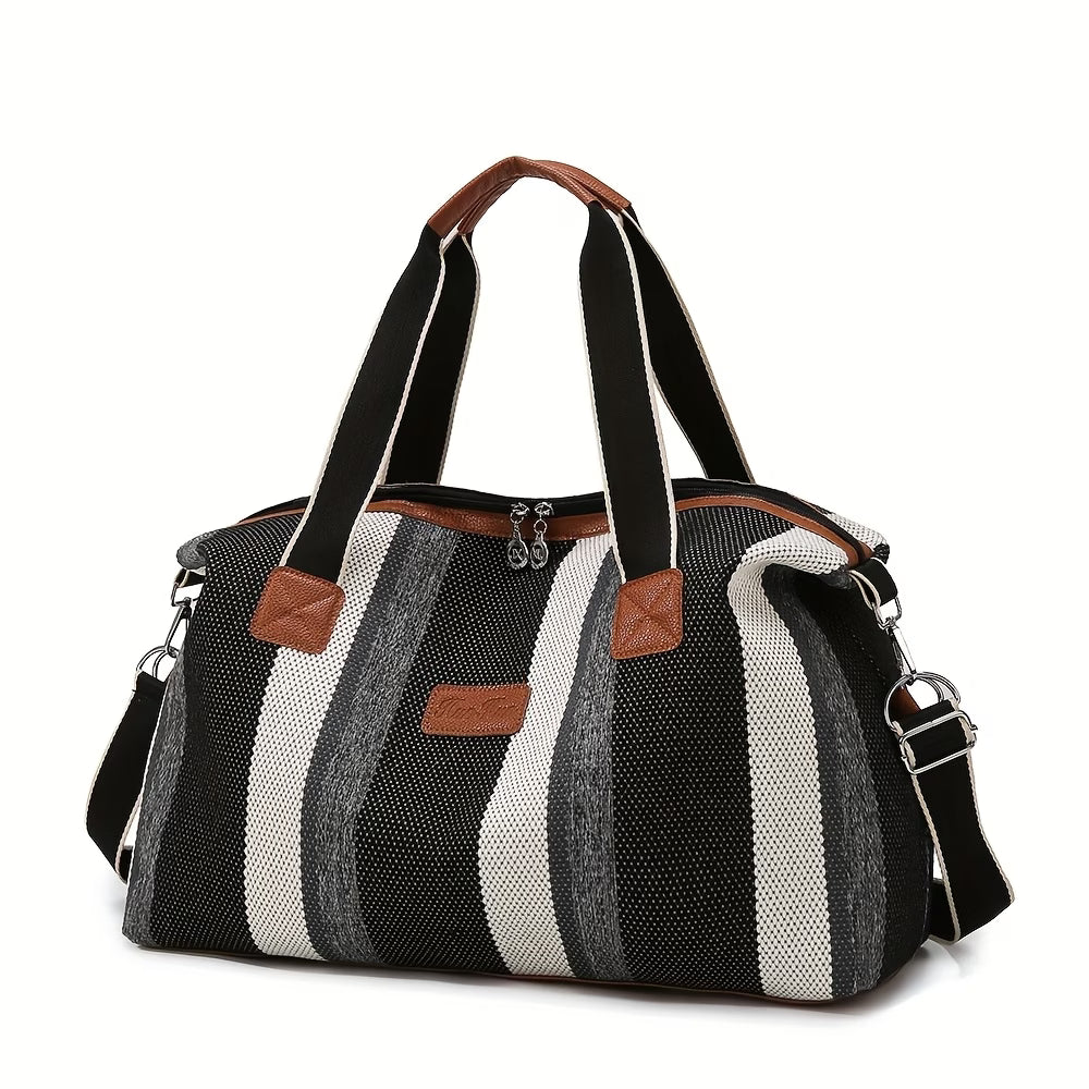 Striped Retro Short-Term Travel Bag for Women