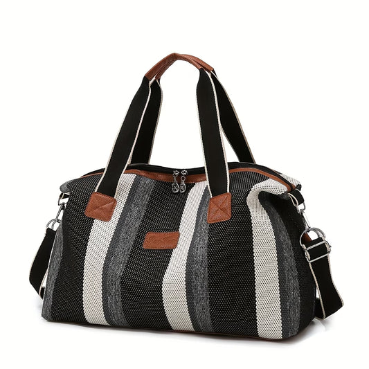 Striped Retro Short-Term Travel Bag for Women