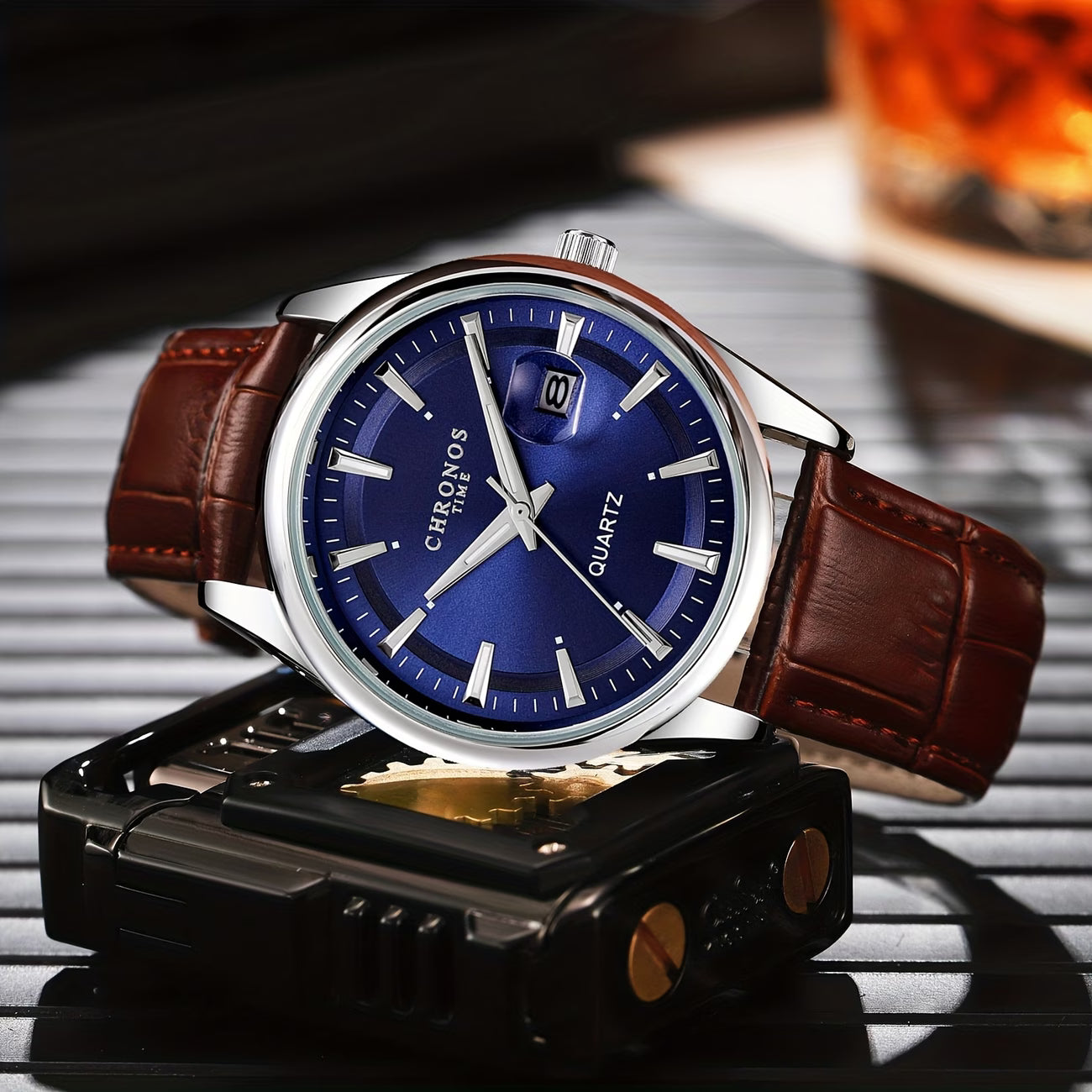 CHRONOS Men's Casual Sports Watch - Real Leather Band & Quartz Movement