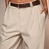 [Without Belt] Elegant And Versatile Wide-Leg Pants for Women in Stylish Apricot Color