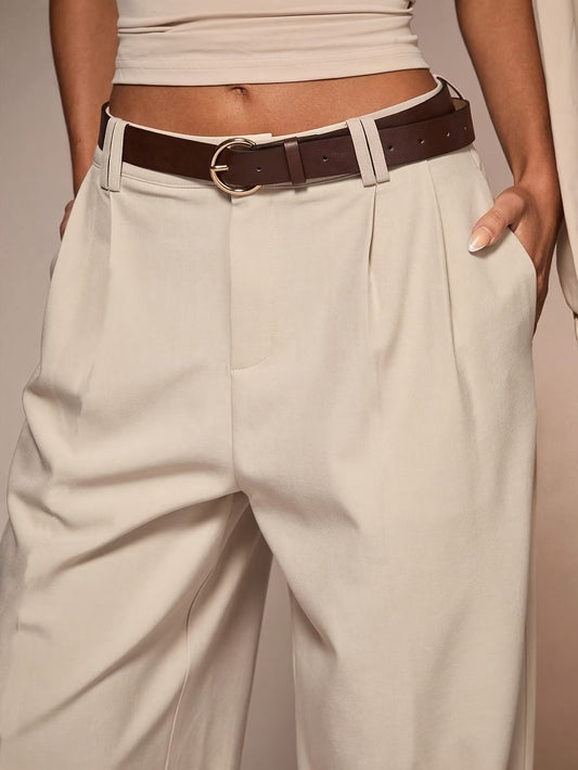 [Without Belt] Elegant And Versatile Wide-Leg Pants for Women in Stylish Apricot Color