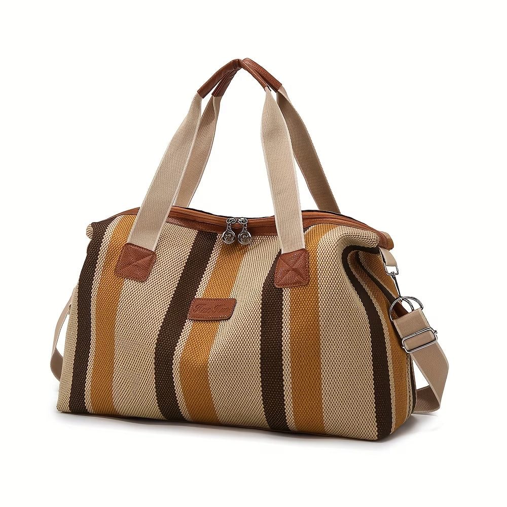 Striped Retro Short-Term Travel Bag for Women